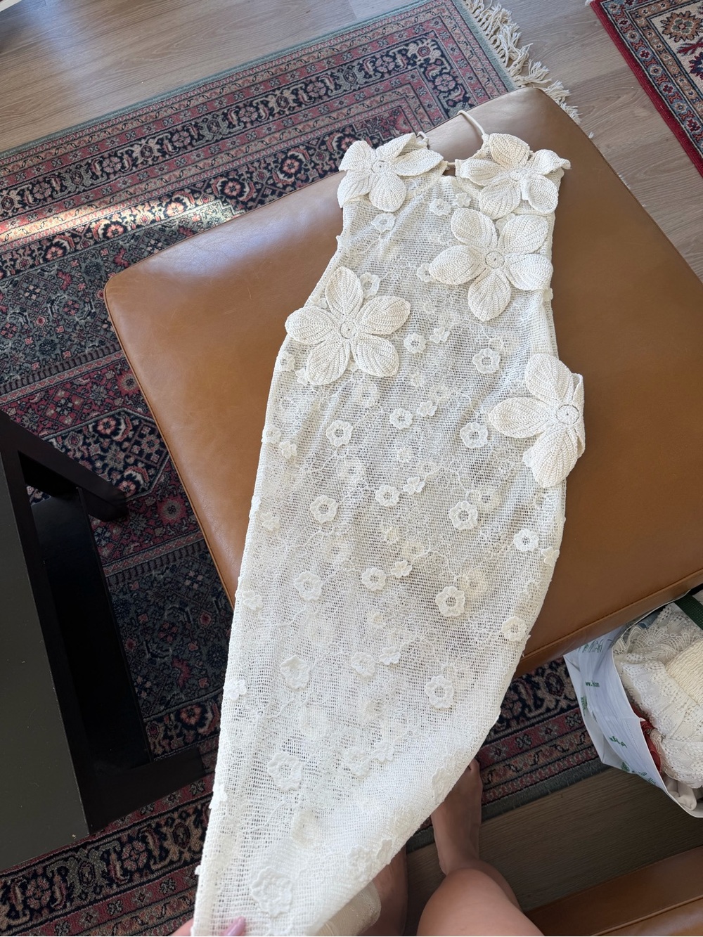 Cream Floral Crochet Halter maxi Dress - Picture 2 of 6
